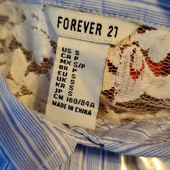 Forever 21 Striped Button Up Blouse, Size S, NWT - Picture 3 of 5